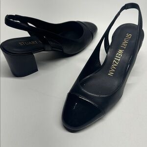 Stuart Weitzman Milla High Heels Leather Slingback Pumps Cap Toe Black Size 6